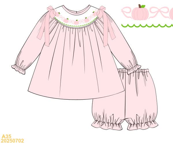 PREORDER Smocked Pumpkin & Bows Bloomer Set