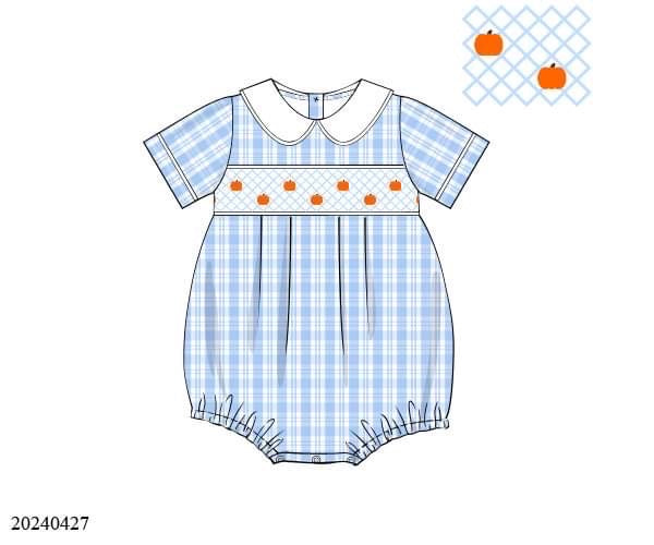 PREORDER Blue Plaid Pumpkin Boys Bubble