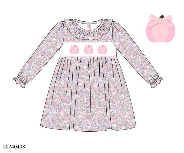 PREORDER Smocked Pink Floral Pumpkin Dress