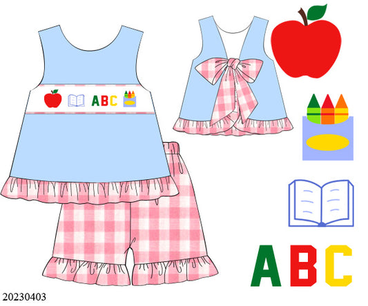 PREORDER Back to School Gingham Ruffle Shorts Set