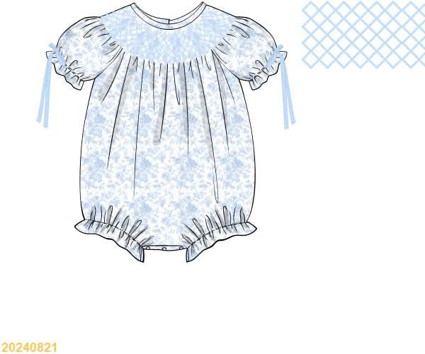 PREORDER Blue Toile Smocked Bubble