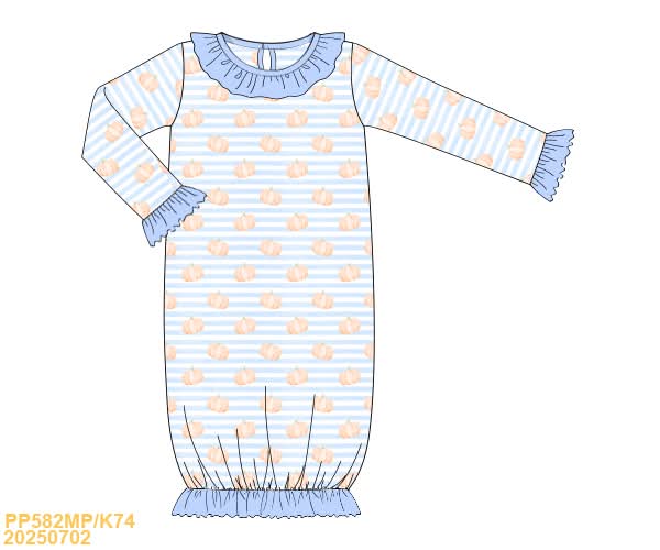 PREORDER Blue Striped Pumpkin Newborn Sleep Gown