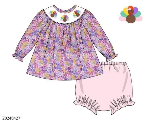 PREORDER Floral Turkey Diaper Set