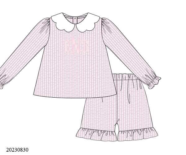 PREORDER Pink Seersucker Monogram Shorts Set
