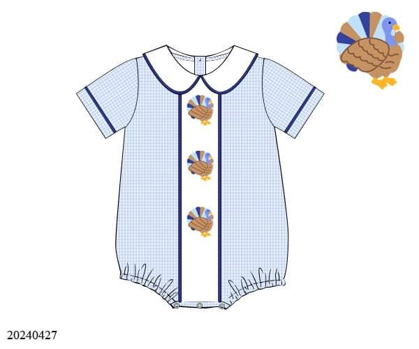PREORDER Boys Blue Gingham Turkey Bubble