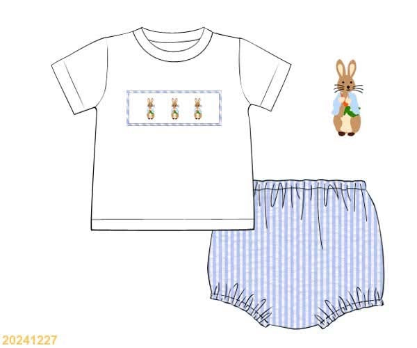 PREORDER Smocked Rabbit Boy Diaper Set