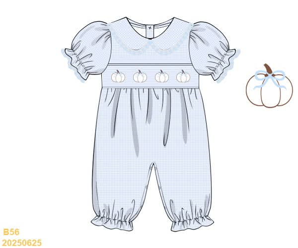 PREORDER Smocked Gingham Pumpkin with Bow Long Bubble