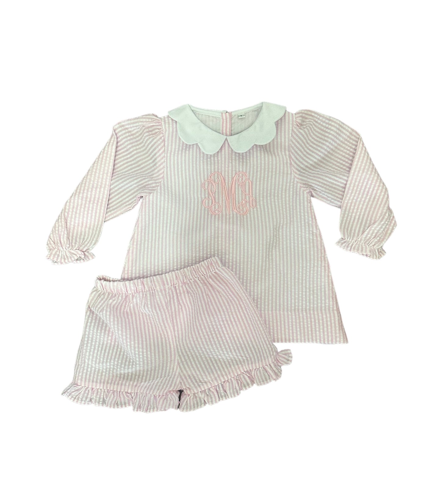 PREORDER Pink Seersucker Monogram Shorts Set