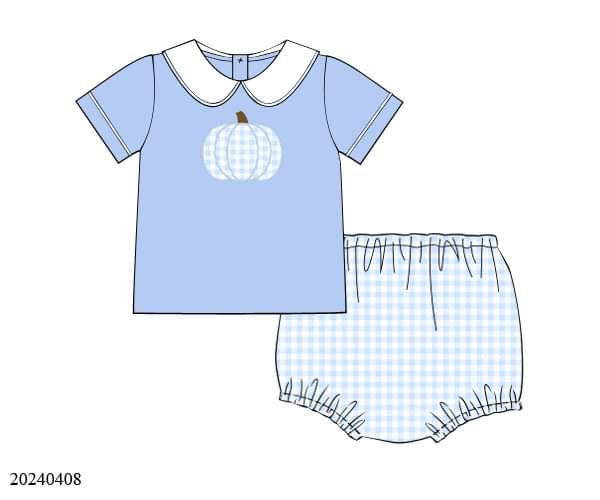 PREORDER Blue Pumpkin Appliqué Diaper Set