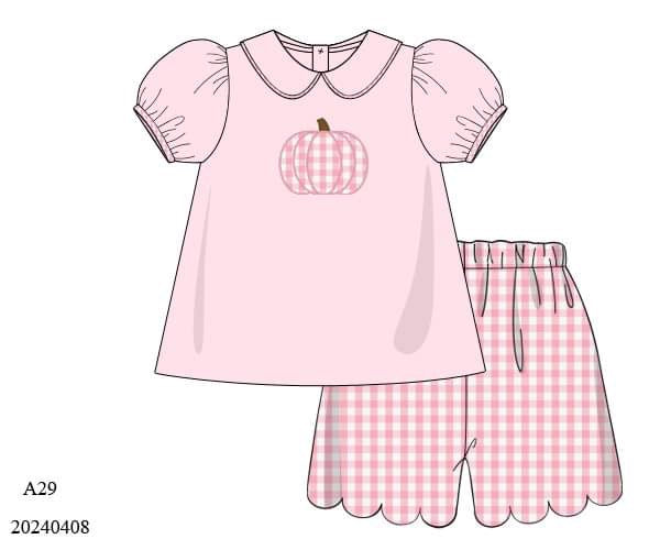 PREORDER Pink Pumpkin Appliqué Scallop Shorts Set