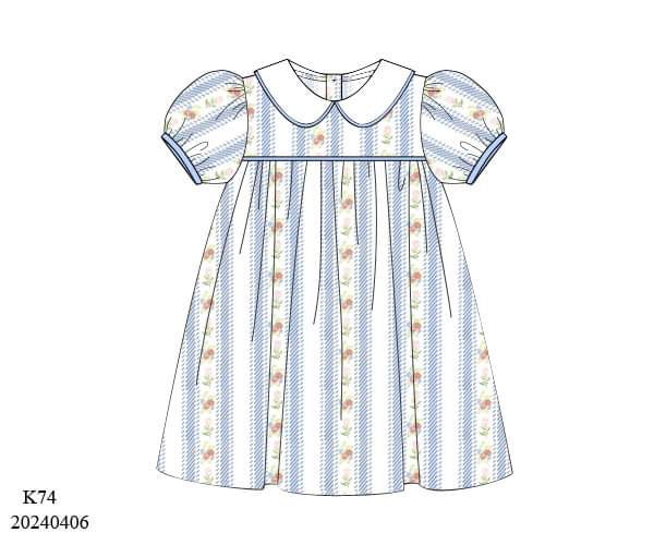 PREORDER Blue Floral Stripe Dress