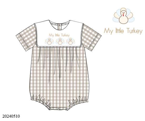 PREORDER Personalized Khaki Gingham Turkey Boys Bubble