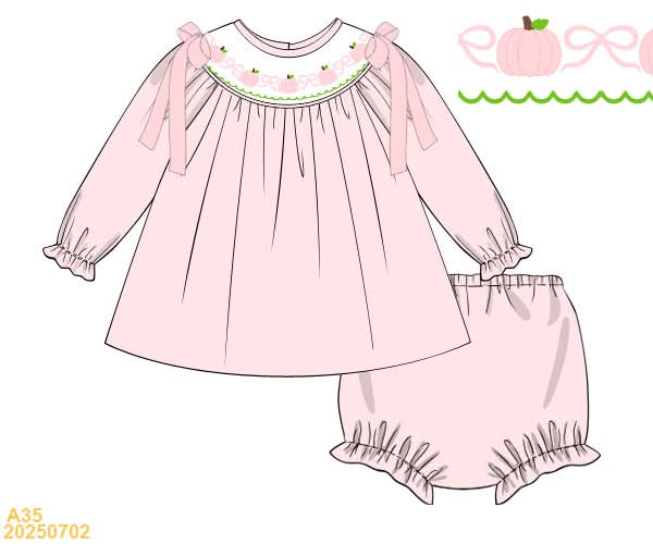 PREORDER Smocked Pumpkin & Bows Diaper Set