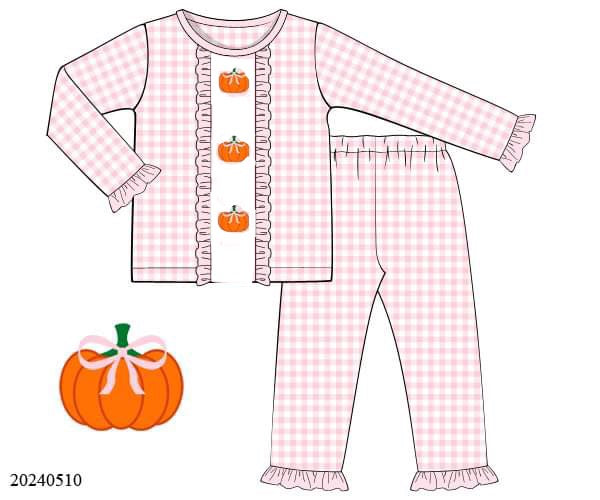 PREORDER Pink Embroidered Pumpkin Pajama Set