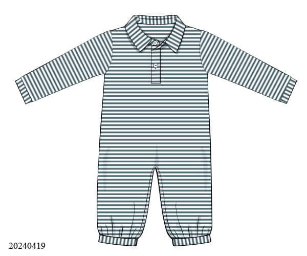 PREORDER Boys Knit Pinstripe Polo Long Romper