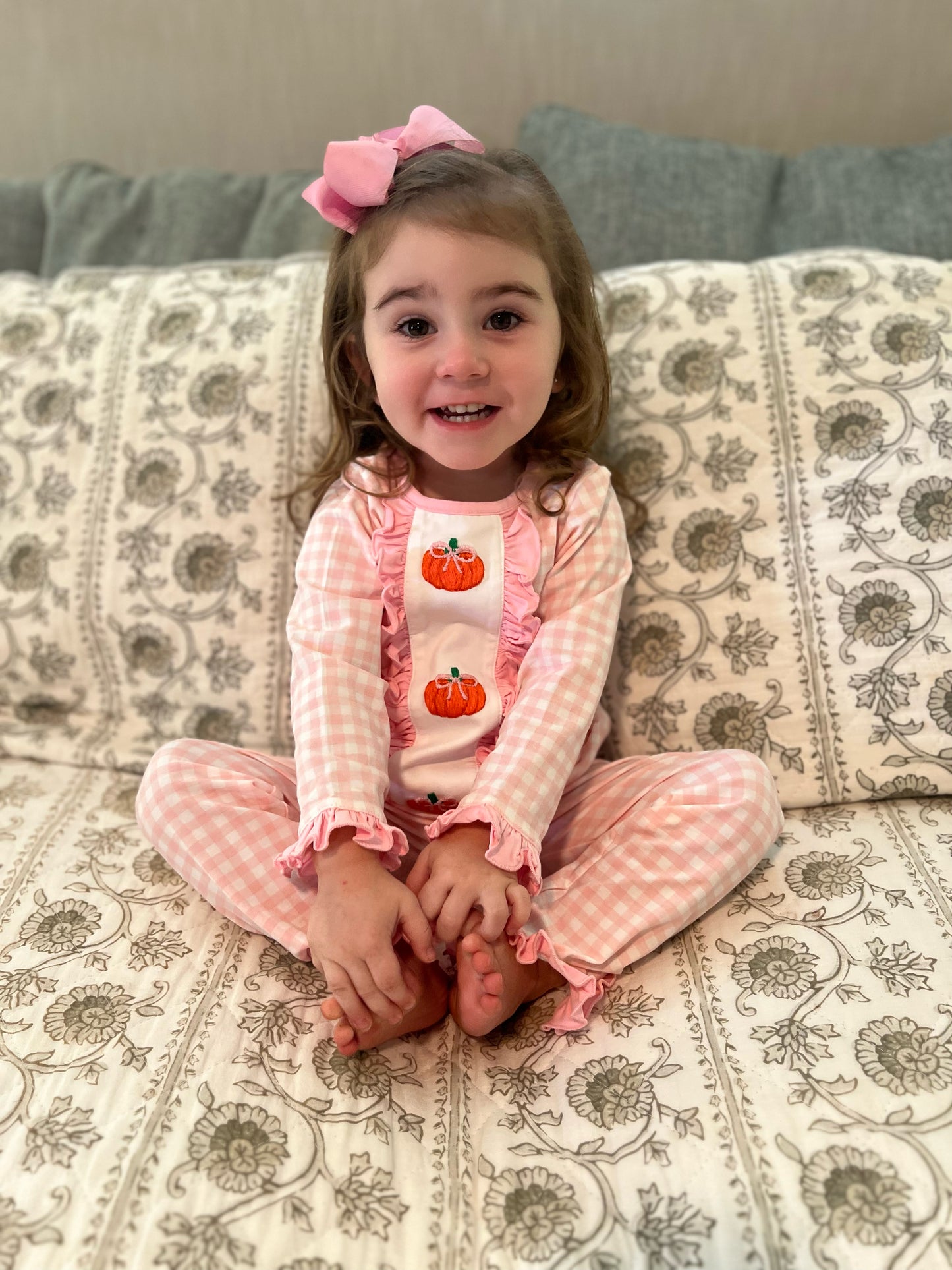 PREORDER Pink Embroidered Pumpkin Pajama Set