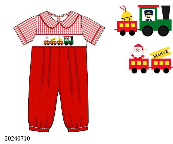 PREORDER Boys Believe Train Smocked Long Romper
