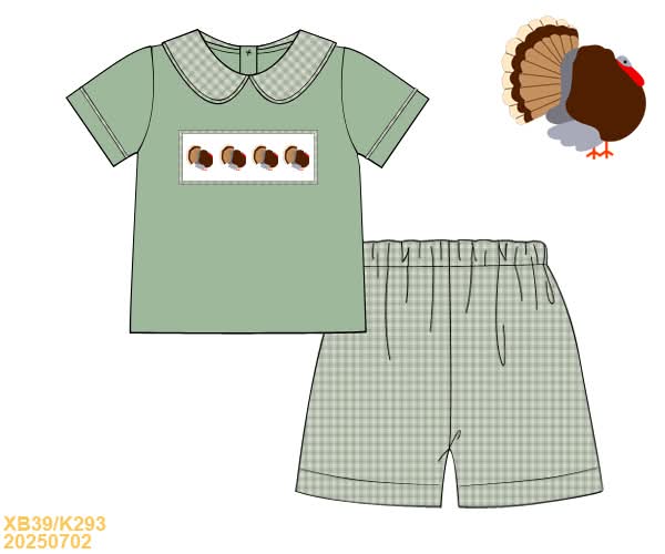 PREORDER Boys Green Smocked Turkey Collared Short Set