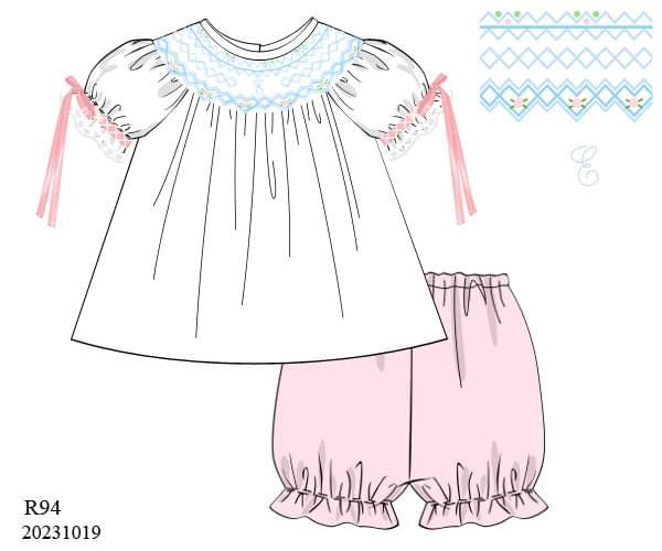 PREORDER Dainty Monogram Smocked Bloomer Set