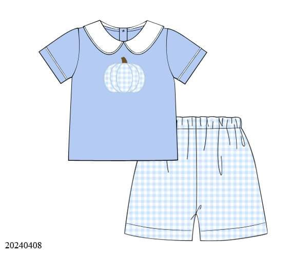 PREORDER Blue Pumpkin Appliqué Shorts Set
