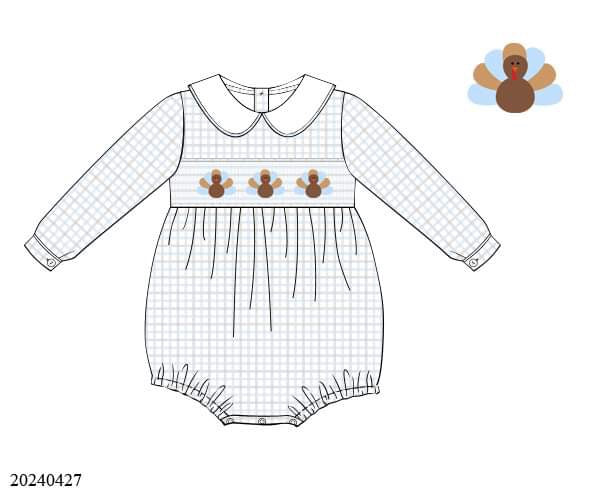 PREORDER Boys Blue Plaid Turkey Bubble