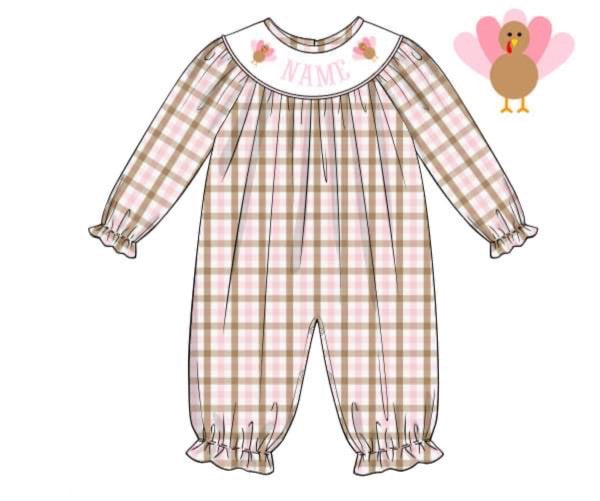 Preorder Personalized Smocked Turkey Long Bubble