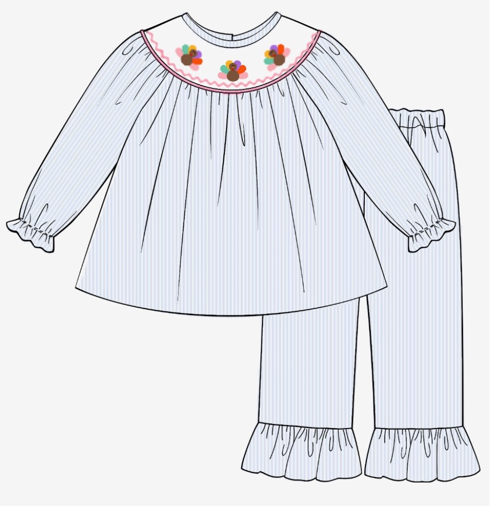 Preorder Colorful Turkey Smocked Pants Set