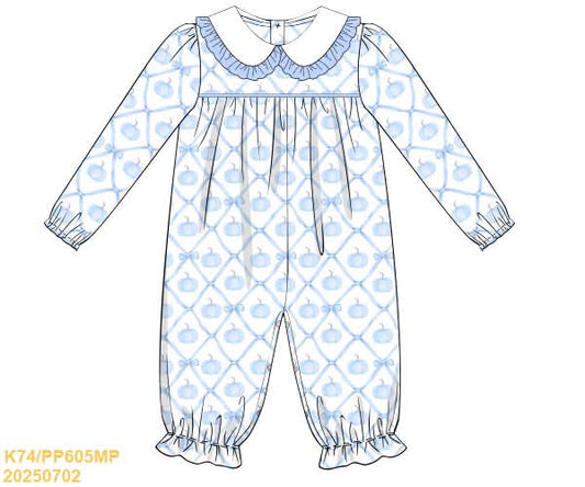 PREORDER Knit Blue Pumpkin Long Romper Set