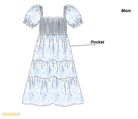 PREORDER Mommy Blue Toile Smocked Dress