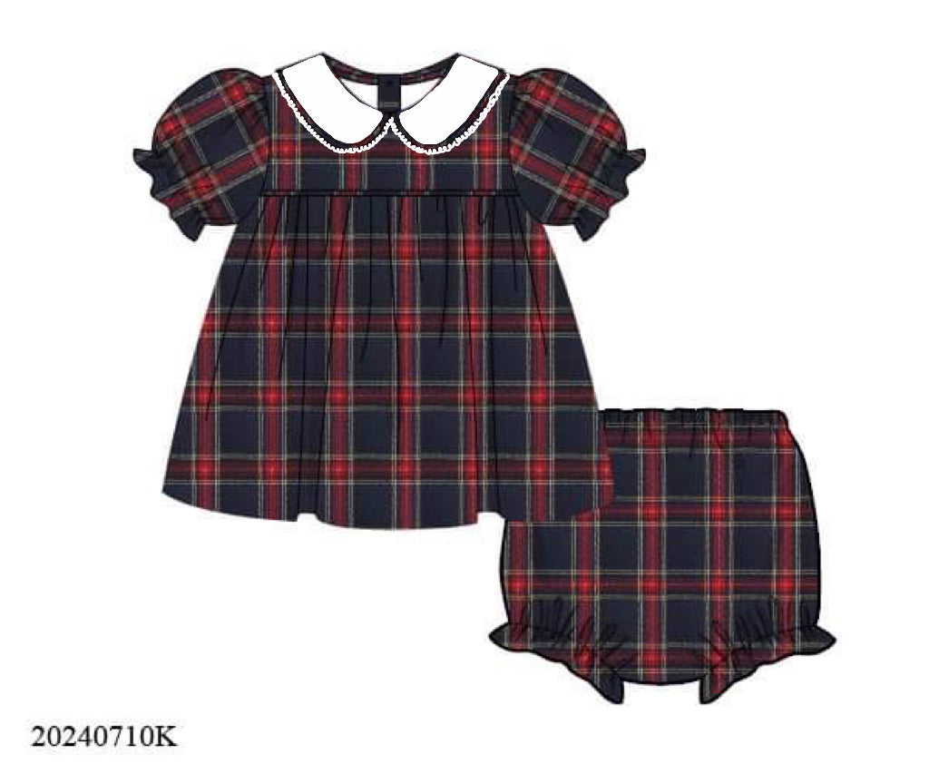 PREORDER Navy and Red Lace Collar Diaper Set