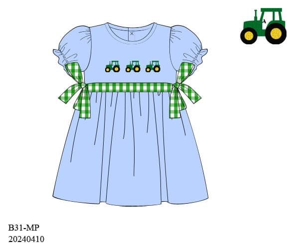 PREORDER Girls French Knot Tractors Dress