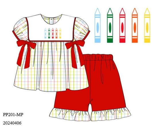 PREORDER Classic Crayons Ruffle Shorts Set