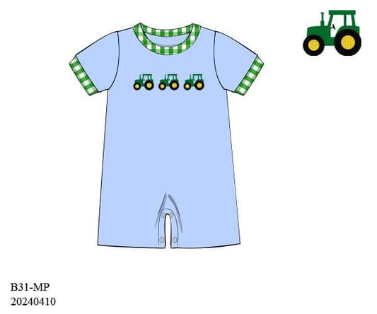 PREORDER Boys French Knot Tractors Romper