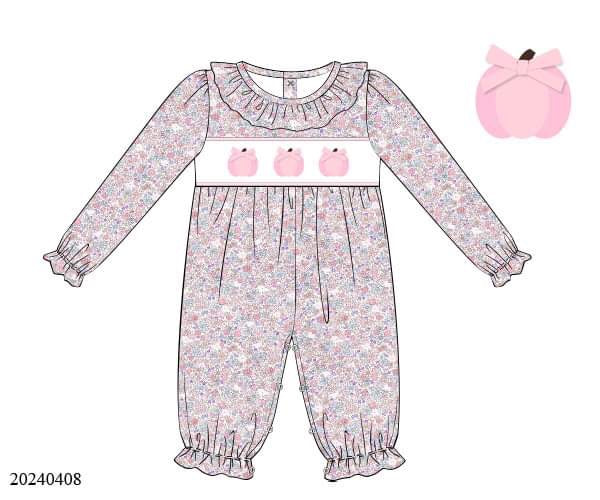 PREORDER Smocked Pink Floral Pumpkin Long Bubble