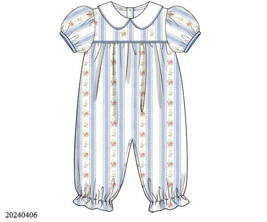 PREORDER Blue Floral Stripe Long Bubble