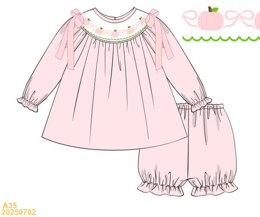 PREORDER Smocked Pumpkin & Bows Bloomer Set