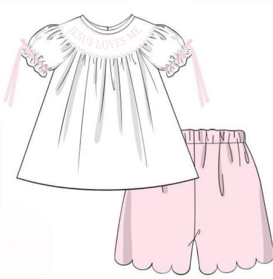 PREORDER Jesus Loves Me Smocked Short Set