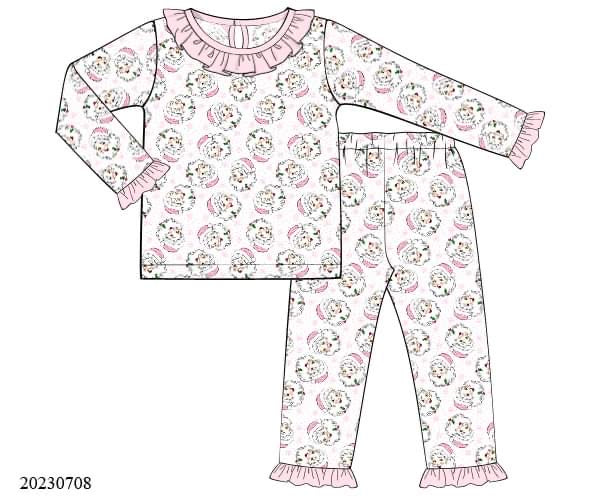 Preorder Girls Pink Santa Pajama Set