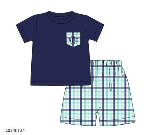 PREORDER Blue Plaid Boys Shorts Set