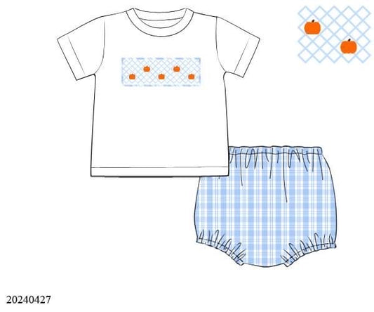 PREORDER Blue Plaid Pumpkin Boys Diaper Set