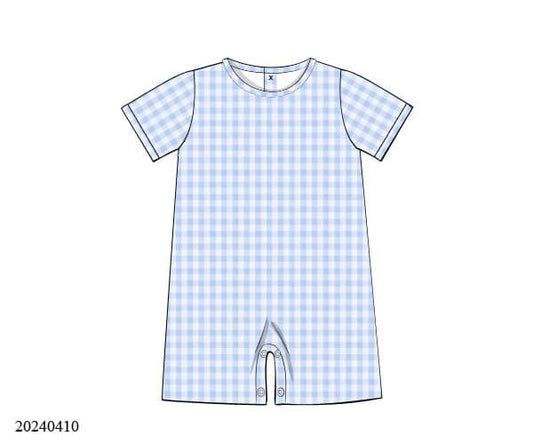 PREORDER Classic Blue Gingham Knit Short Romper