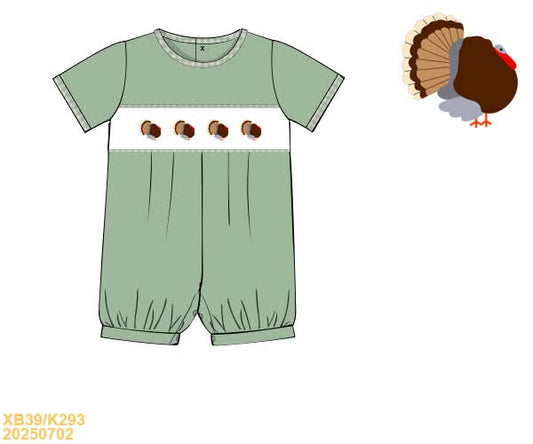 PREORDER Boys Green Smocked Turkey Bubble
