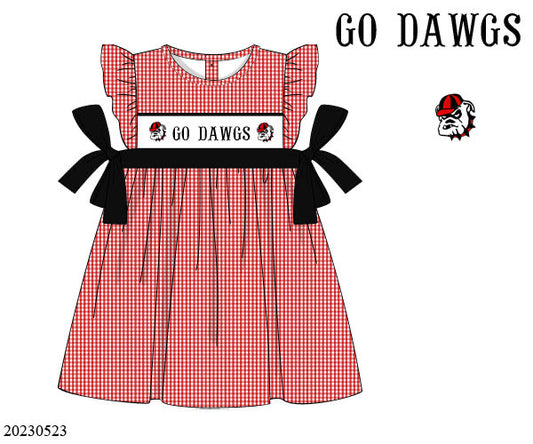 Preorder Bulldog Smocked Tie Dress