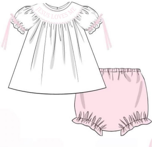 PREORDER Jesus Loves Me Smocked Diaper Set