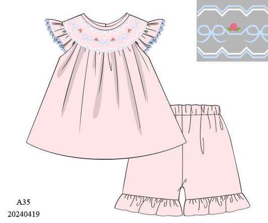 PREORDER Rosey Bow Smocked Ruffle Shorts Set