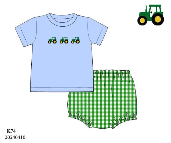 PREORDER Boys French Knot Tractors Diaper Set