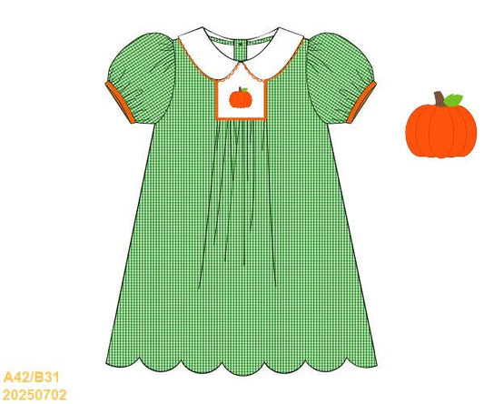 PREORDER Gingham Embroidered Pumpkin Dress
