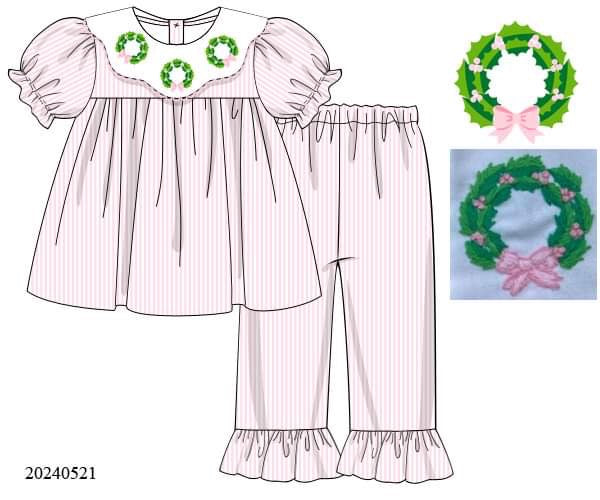 PREORDER Pink Wreath Collar Ruffle Pants Set