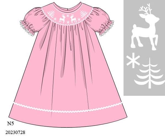 Preorder Pink Reindeer Smocked Dress