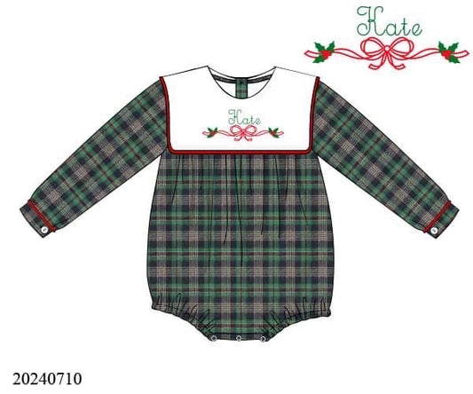 PREORDER Plaid Bow Embroidered Bib Bubble